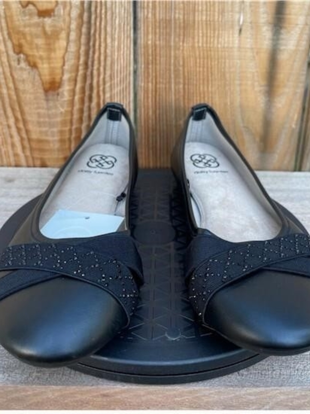 Daisy Fuentes Black Sparkle Elastic-Strap Ballet Flats